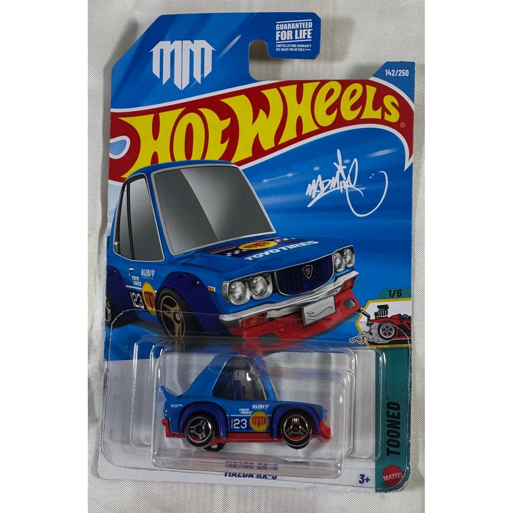 Hot Wheels Mazda RX-3 Tooned Blue Toyo Tires Mad Mike 142/250 2022 Mainline 1/5
